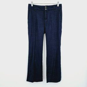 Anthropologie Elevenses Trouser Pants 0 Blue Linen Blend Cropped Short HEMMED
